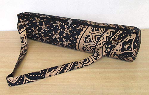ICC Black Gold Mandala Full-Zip Exercise Yoga Mat Carry Bag Gym Beach Pilates Carrier Bags Hippie Mandala Indian Cotton Bag - style: Black Gold Ombre Half