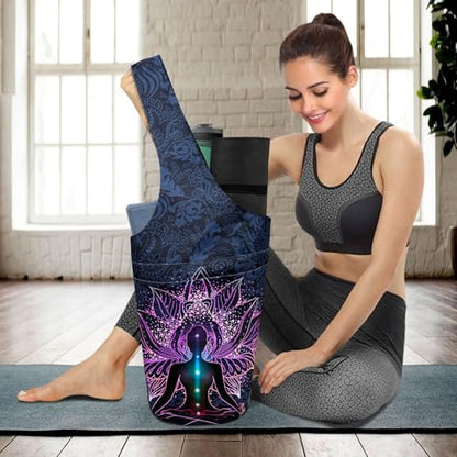 Yoga Mat Bag Carrier for Women with Side Large Pocket Durable Linen Workout Gym Travel Storage Pilates Mats - color: Spiritual Meditation
