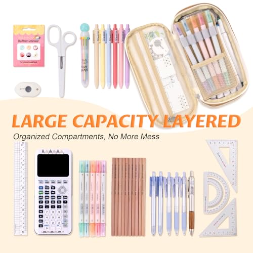 EASTHILL Big Capacity Pencil Pen Case Office College School Large Storage High Capacity Bag Pouch Holder Box Organizer Khaki - color: Khaki