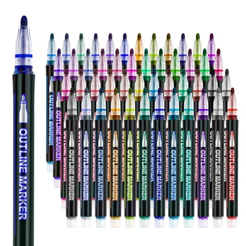48 Shimmer Markers Outline Pens School Art Supplies Gifts Teen Girl 9-12 | School Supplies for Kids 9-12 Chriatmas Stocking Stuffers Birthday Easter Party Drawing Crafts Gifts for 4-12 Girls Teens - color: Gold