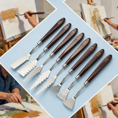9pcs Stainless Steel Spatula Palette Knife - Palette Knife Set Painting Tools Metal Knives Wood Handle with Different Shapes and Sizes for Oil, Canvas, Acrylic Painting
