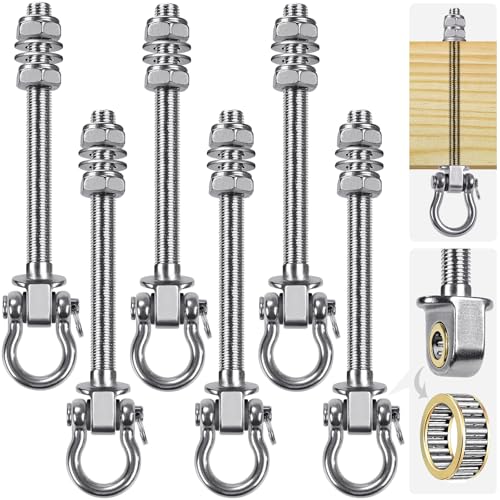SELEWARE Heavy Duty Swing Hanger with Bearings, 6 Pack Porch Swing Hardware | 304 Stainless Steel, M10 x 9 Inch Bolts, Supports Up to 1500LB, Designed for Wood Beams, Steel Frames and Yoga Hammocks - color: U (9 inch, 6 Pack)