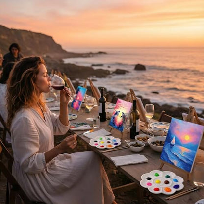 Cholemy 36 Pcs Paint and Sip Kit for Adults 8''x10'' Pre Drawn Canvas for Painting DIY Afro Acrylic Painting Kit Wood Easel Brushes Date Night Bulk for Mother's Day Party Gifts - style: Sunset Glow