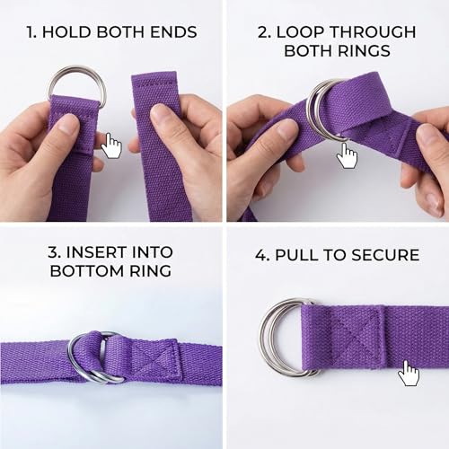 Stretching Strap Yoga Strap Physical Therapy for Home Workout, Exercise, Pilates and Gymnastics, 72 inches，Non-Elastic Stretch Bands for Women & Men - color: Purple