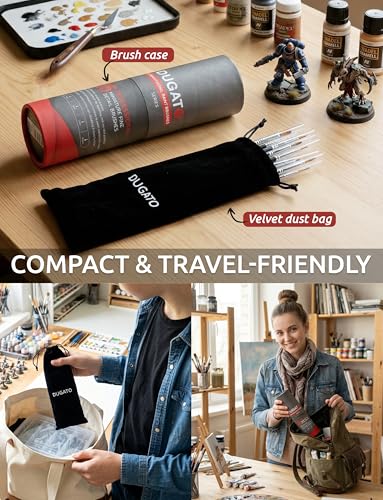 DUGATO Fine Detail Brush Set, 15-Piece Miniature Brushes with Case Holder | Detailing Paint Brush Set, Ergonomic Triangular Handles & Travel Case for Acrylic, Watercolor, Oil, Models & Warhammer - color: 15pcs Fine Paint Brush Set - Black