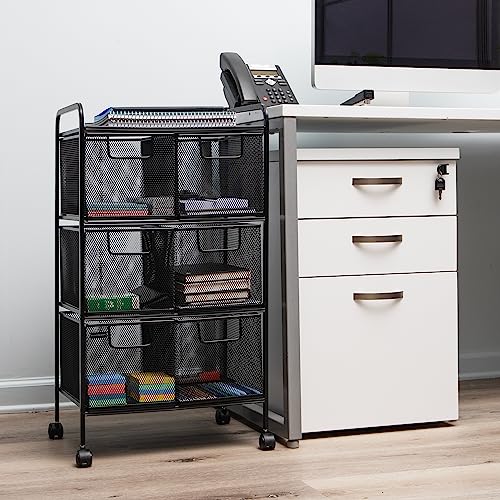 Mind Reader Multipurpose Rolling Cart with Drawers, Office Storage Organizer, Utility Cart, Metal Mesh, Black - style: 6-Drawers