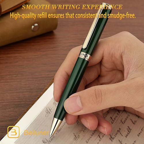 BEILUNER Luxury Gel Pen with 24K Gold Finish, Green Piano Lacquer, Luxury Grade Craftsmanship, Fancy Pen Gift Set for Men and Women, Graduation Gift, Executive, Office, Retractable, Nice Pen Set - color: Green and Gold Finish