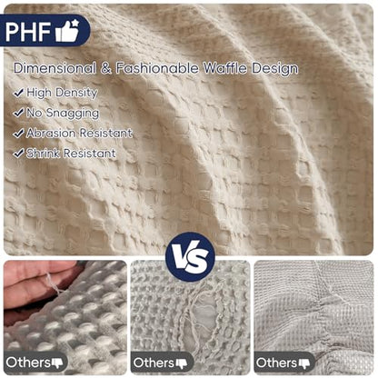 PHF Lightweight Waffle Weave Blanket Queen for Bed Light Tan 90"x90" - color: Light Tan, size: Queen(90"x90")