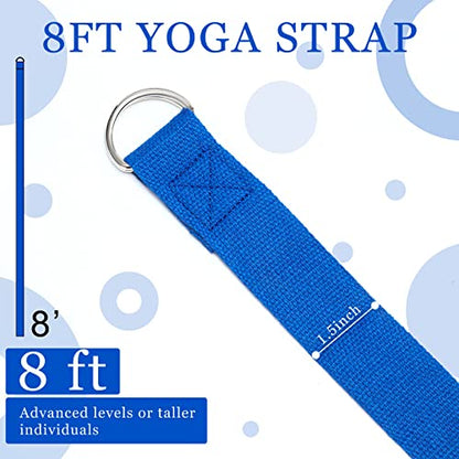 6 Pcs Yoga Straps for Stretching 8 Ft, Safe D Ring Buckle - color: Royal Blue