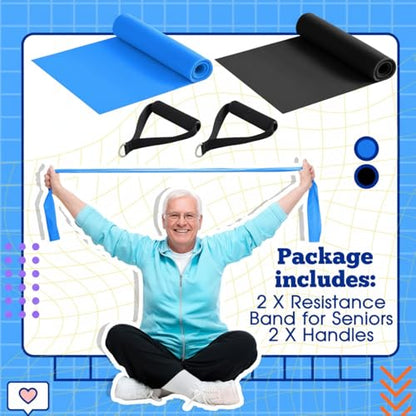 2 Pcs Resistance Band with Handles for Seniors | Chair Exercise Equipment, Physical Therapy Band, Gifts for Elderly, Women, Rehab, Physical, Grandma, Grandpa - color: Blue,Black