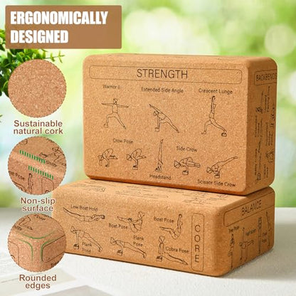 Halloscume 2 Pack Cork Yoga Blocks for Support and Balance, Beige