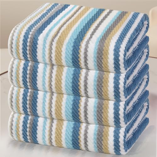 VOOVA & MOVAS Bath Towels 4 Pack, 100% Cotton, 28x52 in, Blue Gray Beige - color: Blue + Gray + Beige Striped, size: 4 PC Bath Towels (28"x52")
