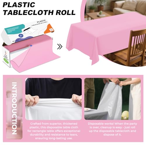 54IN X 320FT Plastic Table Cover Roll with Cutter Box, Cut to Size Plastic Table Cloths for Parties, Birthday, (Pink, 54"x3840"(Rectangular)) - color: Pink, size: 3840" x 54" (Rectangular)