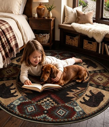 YIHOUSE Washable Western Cabin Round Rug, 4ft - color: Bear, size: 4' (Round)