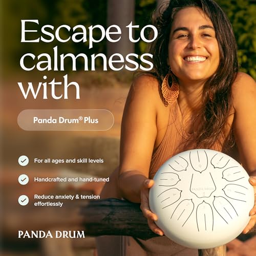 Panda Drum Plus (White) | Steel Tongue Drum for Inside & Outside | 11 Inch | with Music Book, Mallets, Carrying Bag & Finger Picks | 432 Hz Rain Drum | Calming Musical Instrument for Adults - color: 1-White