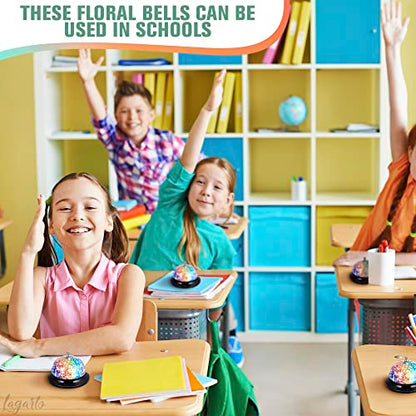 Floral Desk Bell for Teachers, 3.4 in, Stainless Steel, Clear Sound