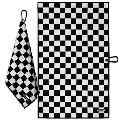 RokFit Gym & Golf Towel – Multi-Use, Quick-Dry, Durable Utility Towel with Bold Graphic and Carabiner Clip (Checker) - color: Checker
