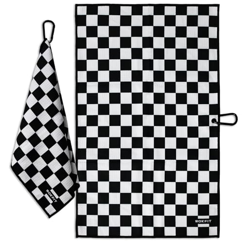 RokFit Gym & Golf Towel – Multi-Use, Quick-Dry, Durable Utility Towel with Bold Graphic and Carabiner Clip (Checker) - color: Checker