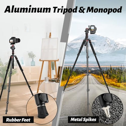 JOILCAN 81" Tripod for Camera Phone, 83" Aluminum Camera Tripod Monopod | Tall DSLR Tripod with 360° Ball Head, Heavy Duty Travel Tripod for Binoculars Spotting Scope Telescope, Payload 35lb - color: Rose