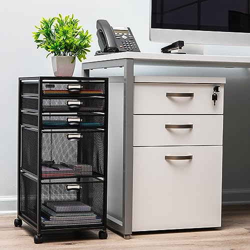 Mind Reader Vertical Office Storage Organizer with Mesh Drawers Label Holders and Optional Wheels, Metal Mesh, Black - size: 5-Drawers
