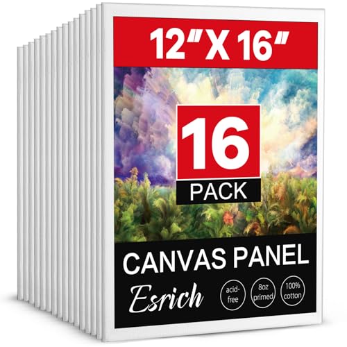 ESRICH Canvas for Painting 12x16, 16 Pack Canvas Boards for Painting Cotton Primed Large Blank Canvases for Kids & Adults, Painting Canvas Panels for Oil, Watercolor, Acrylic Paint, Tempera. - size: 12*16in 16pack
