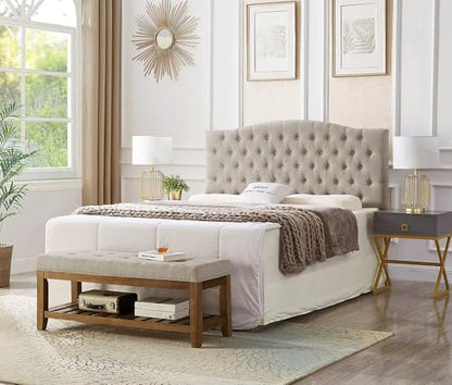24KF Large Rectangular Upholstered Tufted Linen Fabric Ottoman Bench, Padded Bench with Solid Wood Shelf-Linen - color: Linen-bench, size: 16"D x 44"W x 18"H