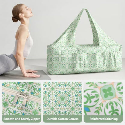 BOULDER BEE Yoga Mat Bag with Wet Pocket, Large Yoga Mat Carrier Fits All Your Stuff, Personalized Yoga Gifts, Gym Tote Bag for Women - color: Green