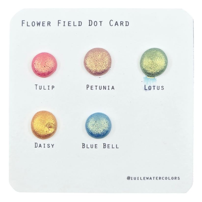 IUILE Handmade Watercolor Paints - Flower Field Dot Card (5 Colors) - Metallic, Shiny, Shimmer - color: Flower Field Dot