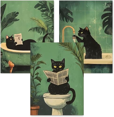 3 Pack Black Cat Diamond Art Kits for Adults Diamond Painting Kit Beginner | Bathroom Animal 5D Funny DIY Diamond Dots Full Drill Crafts for Gem Art Dot Art for Adults Home Wall Decor for Teens 12x16 in - color: DP03396