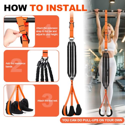 4 Pull Up Assistance Bands, 65-260lbs with Feet Rest | for Pull Up Bar with Fabric Feet/Knee Rest for Body Strength Training, Home Gym Fitness