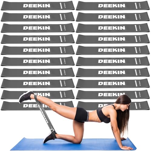DEEKIN 20 Pcs Resistance Bands Bulk Loop Resistance Exercise Bands for Working Out Stretch Yoga Starter Set Elastic Exercise Fitness Band Equipment for Home Fitness, Gym, Yoga - color: Dark Gray, size: 40-50LBS