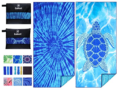 Microfiber Beach Towel Oversized 71x32, Thin, Blue with Bag 2 Pack | Lightweight Sand Free Absorbent Quick Dry Compact Extra Large for Adult Travel Camping Pool Swim Bath Cruise Essentials Gift - color: 2 Pack Tie Dye Turtle