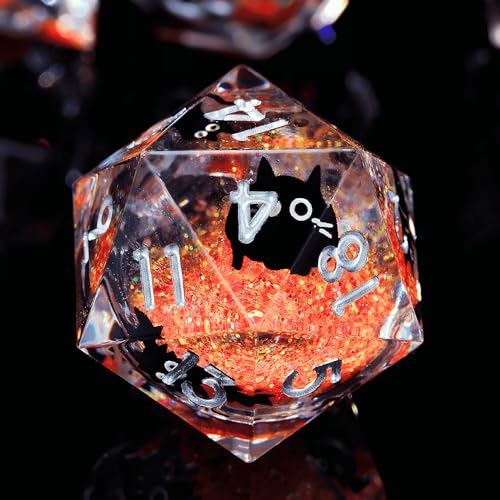 Froggod Liquid Core Cat DND Dice Set 7Pcs with Box- Sharp Edge D&D Dice with Gift Box, for Dungeons and Dragons RPG MTG D and D Role Playing Resin Orange - color: Orange