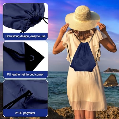 KUUQA 12Pcs Navy Blue Drawstring Backpack Bags - color: Navy Blue