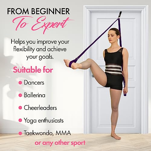 Stretching Strap with Door Anchor for Splits and Flexibility Training - color: Purple