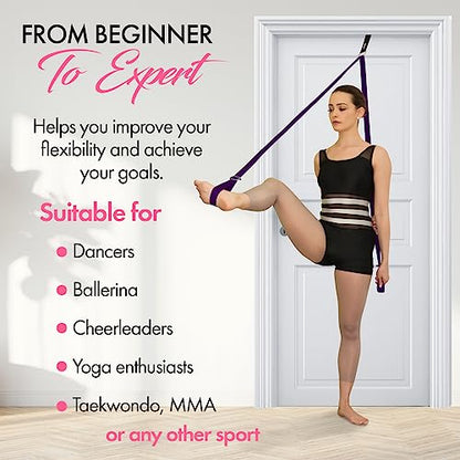 Stretching Strap with Door Anchor for Splits and Flexibility Training - color: Purple