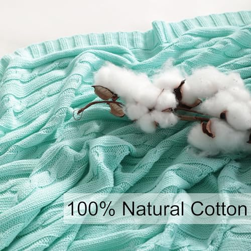NTBAY Cotton Cable Knit Throw Blanket, 51 x 67, Mint - color: Mint, size: Throw(51"x67")