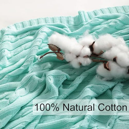 NTBAY Cotton Cable Knit Throw Blanket, 51 x 67, Mint - color: Mint, size: Throw(51"x67")