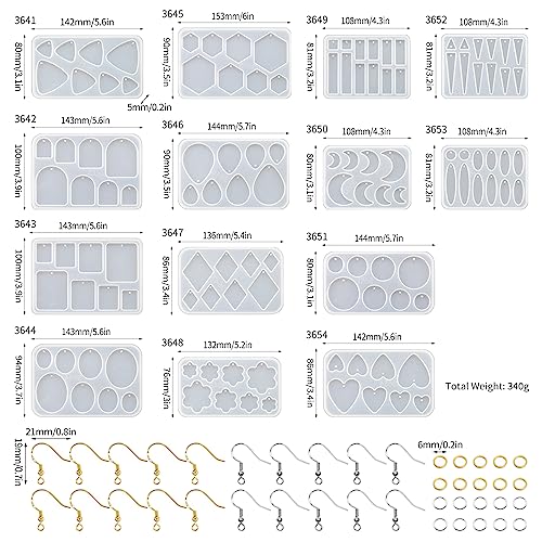 54 Pcs Epoxy Resin Jewelry Molds for Beginners, Moldes De Silicona para Resina for Earrings Pendants Necklaces Keychains Making, Variety Silicone Casting Mould with Hole for Boho Art Crafts - color: 54pcs Jewelry Molds