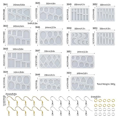 54 Pcs Epoxy Resin Jewelry Molds for Beginners, Moldes De Silicona para Resina for Earrings Pendants Necklaces Keychains Making, Variety Silicone Casting Mould with Hole for Boho Art Crafts - color: 54pcs Jewelry Molds