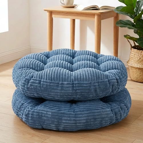 Large Floor Pillow for Adults, 22x22" Memory Foam Floor Cushion with Corduroy Cover, Round Floor Sitting Cushions for Meditation, Lounge,Seating for Yoga, Tatami Living Room (2, Round-Navy Blue) - color: Round-navy Blue