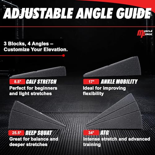 Squat Wedge Block – Heel Elevated Squat Platform for Deep Squats, ATG Training, Ankle Mobility, 4-Angle Adjustable Slant Board for Calf Stretching, Knee Pain Relief, 440 lbs