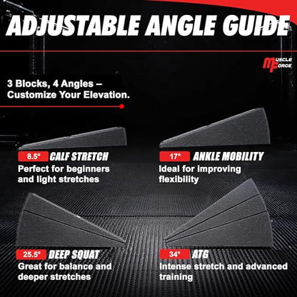 Squat Wedge Block – Heel Elevated Squat Platform for Deep Squats, ATG Training, Ankle Mobility, 4-Angle Adjustable Slant Board for Calf Stretching, Knee Pain Relief, 440 lbs