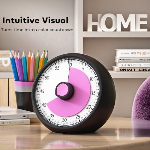 Visual Timer for Kids 60-Minute Countdown Timer with Optional Alarm, Focus Tool for ADHD & Autism, Time Management for Homework, Chores, Office, Kitchen, Teaching & Study Routines (Black Pink) - color: Black Pink