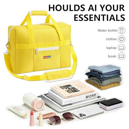 Gym Bag for Women Men, Water-Resistant Duffle Bag for Travel Sports, Lightweight Carry On Bag with Handles and Detachable Shoulder Strap (Yellow) - color: Yellow