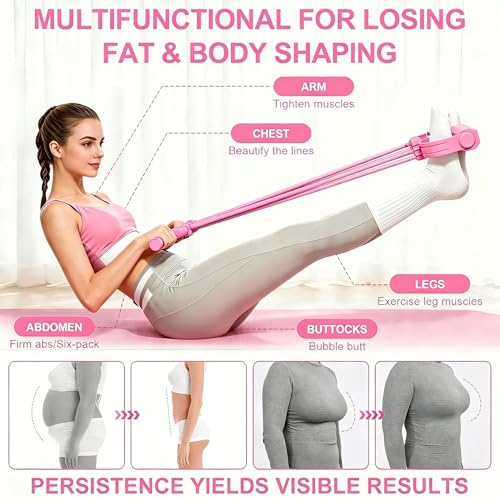 Multifunctional Pedal Resistance Band with Handles, 8-Level Adjustable Exercise Bands for Legs, Detachable TPE Workout Bands Resistance for Ab Crunch, Chest Expansion & Back Stretching - color: Pink