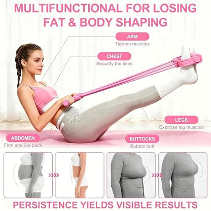 Multifunctional Pedal Resistance Band with Handles, 8-Level Adjustable Exercise Bands for Legs, Detachable TPE Workout Bands Resistance for Ab Crunch, Chest Expansion & Back Stretching - color: Pink
