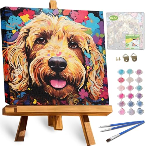 TOCARE Framed Paint by Numbers Kit for Adults Beginners & Kids Ages 8-12,12x12inch Golden Doodle Paint by Number with Frame,Dog Paint by Numbers Framed Canvas for Amimal Lover(Without Easel) - color: TC-F-296