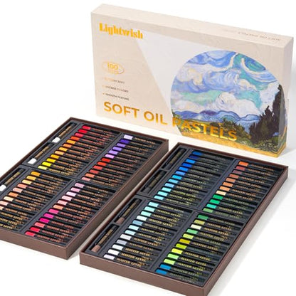 LIGHTWISH Professional Oil Pastels, 100 Vibrant Colors Plus 4 White, Set of 104, Creamy and Pigmented Artist Soft Oil Pastels for Blending, Layering & Shading - color: 100 Colors(104 Sticks)