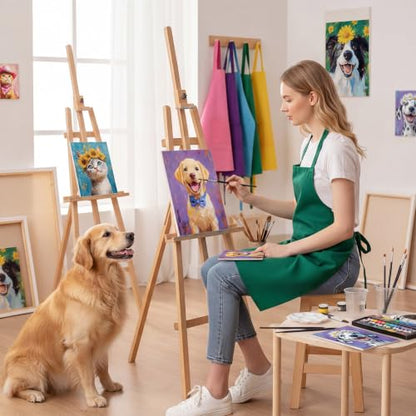Cholemy 6 Set Paint and Sip Kit for Adults 8"x 10" Pre Drawn Canvas Painting with Wooden Easel Acrylic Paint Wash Cup Brushes Palette Apron for Painting DIY Adult's Date Party Supplies(Happy Pets) - style: Happy Pets
